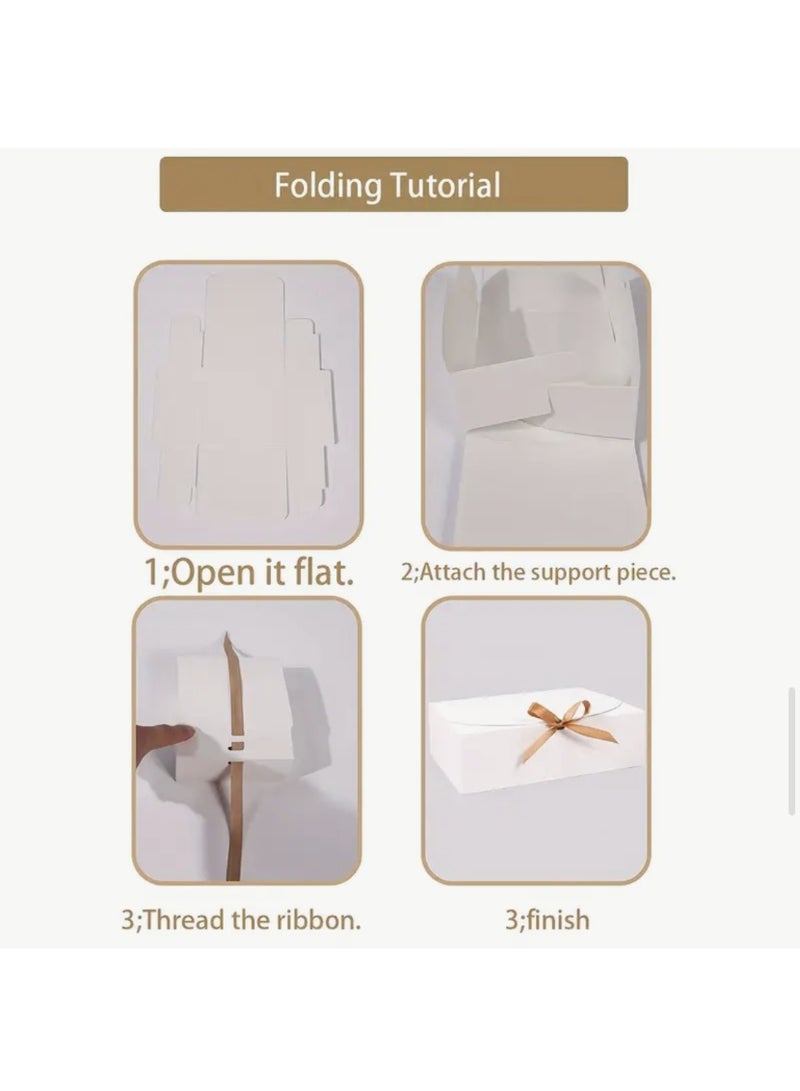 ohmoon Pack of 10 Gift Boxes, Large Kraft Gift Boxes with Bow Ribbon, 27 x20x8cm, Rectangle Gift Boxes for Gifts, Ramadan,Eid,Birthday, Wedding (White) - Image 3